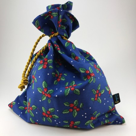Julegavepose Blå med røde bær Unikum
