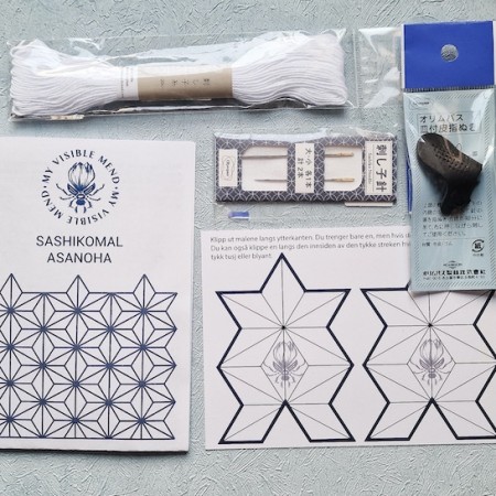 NYHET! Sashiko reparasjonssett med pappmal fra Asanoha